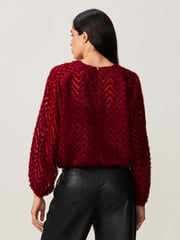 Burgundy Long Sleeve Textured Bubblehem Blouse - Image 3 of 9