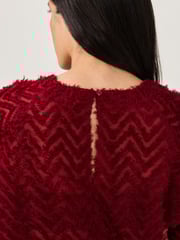 Burgundy Long Sleeve Textured Bubblehem Blouse - Image 6 of 9