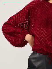 Burgundy Long Sleeve Textured Bubblehem Blouse - Image 7 of 9