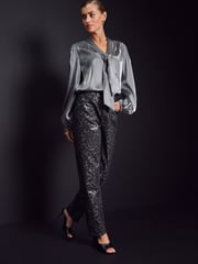 Silver Tie Neck Metallic Blouse - Image 2 of 8