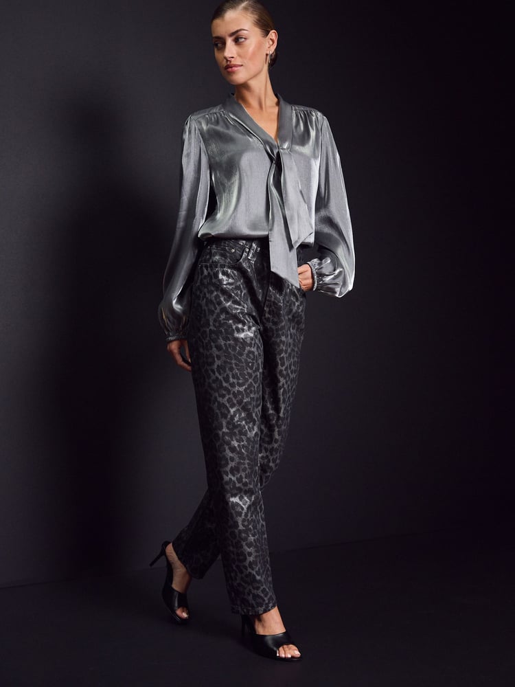 Silver Tie Neck Metallic Blouse - Image 2 of 8