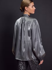 Silver Tie Neck Metallic Blouse - Image 4 of 8