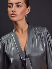 Silver Tie Neck Metallic Blouse - Image 5 of 8