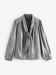 Silver Tie Neck Metallic Blouse - Image 6 of 8