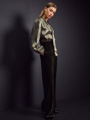 Gold Tie Neck Metallic Blouse - Image 2 of 8