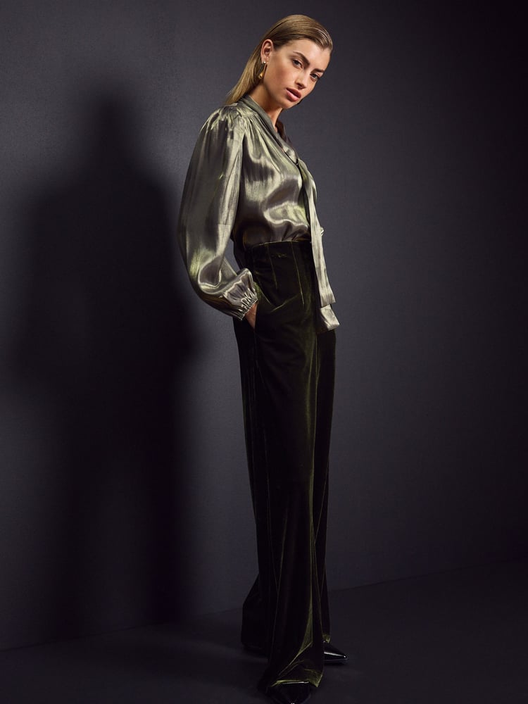 Gold Tie Neck Metallic Blouse - Image 2 of 8
