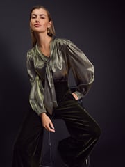Gold Tie Neck Metallic Blouse - Image 3 of 8