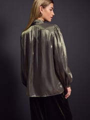 Gold Tie Neck Metallic Blouse - Image 4 of 8