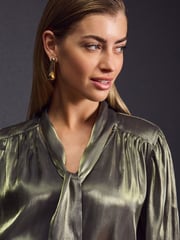 Gold Tie Neck Metallic Blouse - Image 5 of 8