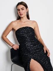 Black 3D Feathered Bandeau Midi Dress - Image 2 of 8