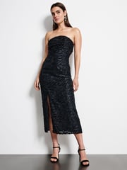 Black 3D Feathered Bandeau Midi Dress - Image 3 of 8