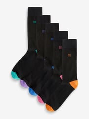 Schwarz, heller Absatz - 5er-Pack - Komfort-Socken mit gepolsterter Sohle - Bild 1 von 9