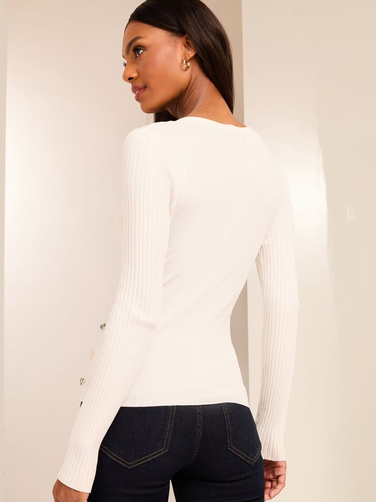 Lipsy Ivory White Wrap Detail Knitted Top - Image 3 of 3 Lipsy Ivory White Wrap Detail Knitted Top - Image 3 of 3