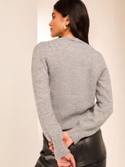 Lipsy Grey Diamante Trim Button Through Knitted Cardigan - Image 2 of 4