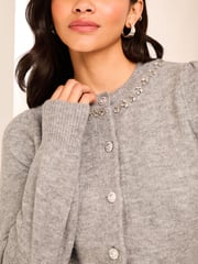 Lipsy Grey Diamante Trim Button Through Knitted Cardigan - Image 4 of 4