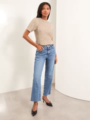 Lipsy Camel Cable Knitted Short Sleeve Embellished Jumper - Image 3 of 4