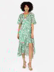 Lovedrobe Cape Sleeve Blue Frill Wrap Hem Midaxi Dress - Image 1 of 5