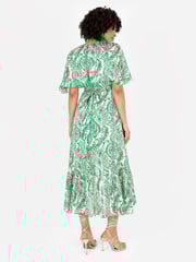 Lovedrobe Cape Sleeve Blue Frill Wrap Hem Midaxi Dress - Image 2 of 5