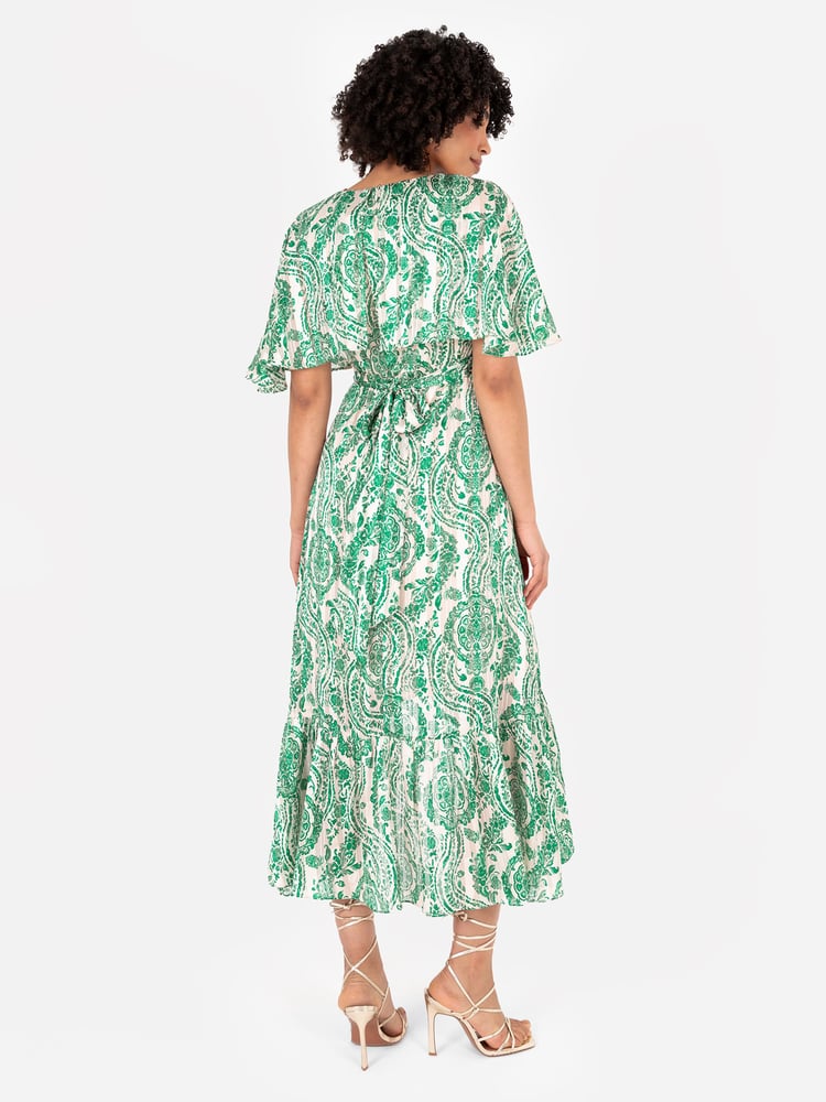 Lovedrobe Cape Sleeve Blue Frill Wrap Hem Midaxi Dress - Image 2 of 5