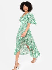 Lovedrobe Cape Sleeve Blue Frill Wrap Hem Midaxi Dress - Image 3 of 5
