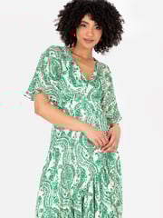 Lovedrobe Cape Sleeve Blue Frill Wrap Hem Midaxi Dress - Image 4 of 5