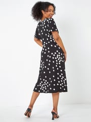 Roman Black Petite Polka Dot Stretch Midi Dress - Image 2 of 5