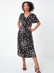 Roman Black Petite Polka Dot Stretch Midi Dress - Image 3 of 5