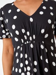 Roman Black Petite Polka Dot Stretch Midi Dress - Image 5 of 5