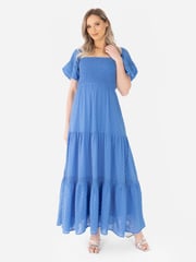 Shirring Front Tiered Midaxi Dress With Trim Detail - Image 1 of 4
