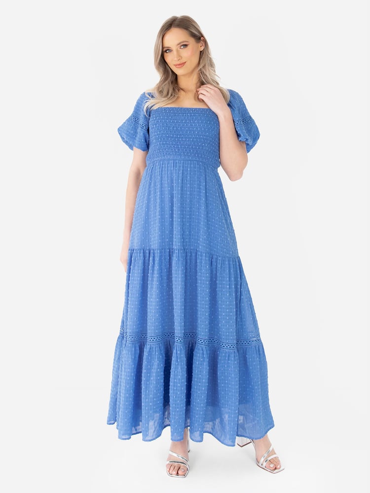 Shirring Front Tiered Midaxi Dress With Trim Detail - Image 1 of 4