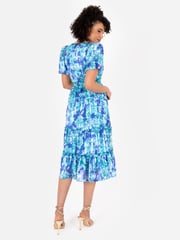 Lovedrobe Blue Shirring Waist Puff Sleeve Midi Dress - Image 3 of 5