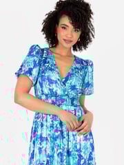 Lovedrobe Blue Shirring Waist Puff Sleeve Midi Dress - Image 4 of 5