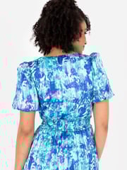 Lovedrobe Blue Shirring Waist Puff Sleeve Midi Dress - Image 5 of 5
