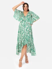 Lovedrobe Cape Sleeve Blue Frill Wrap Hem Midaxi Dress - Image 1 of 5