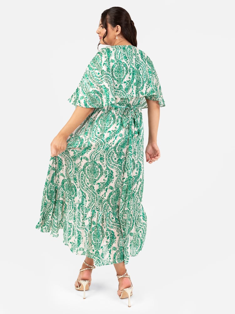 Lovedrobe Cape Sleeve Blue Frill Wrap Hem Midaxi Dress - Image 2 of 5