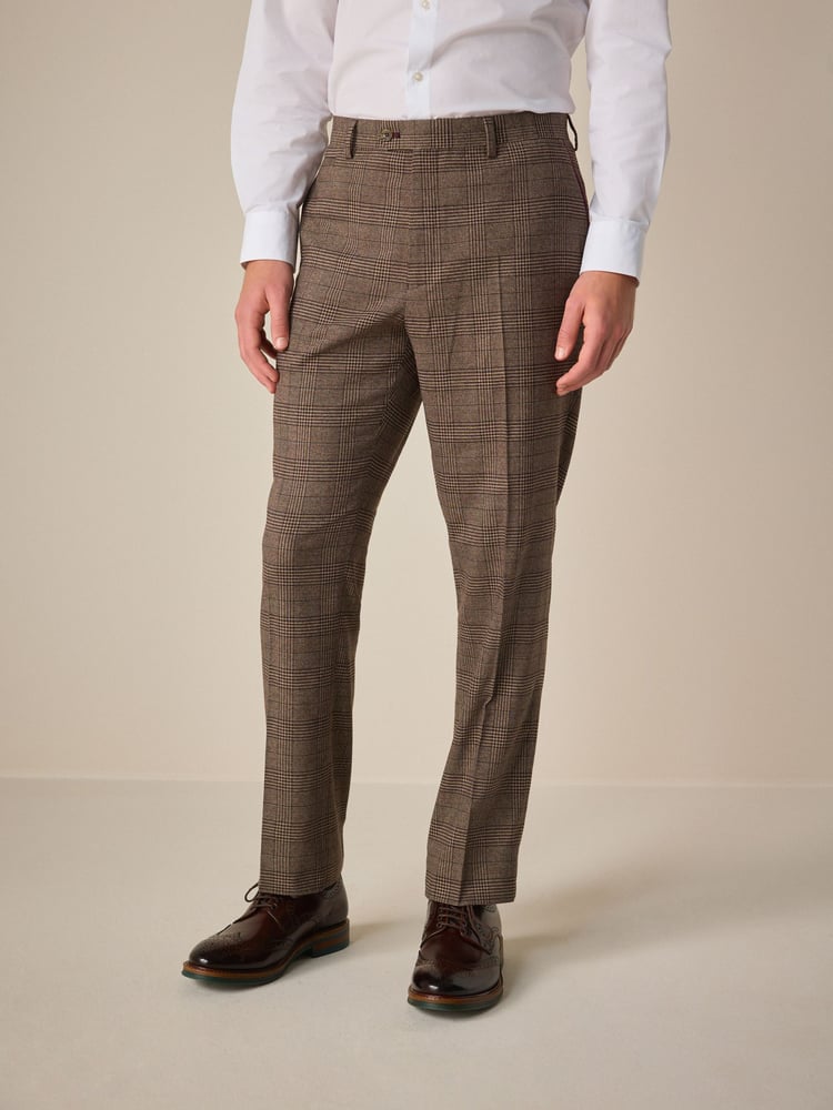Neutral Regular Fit Trimmed Check Suit Trousers - Image 1 of 5