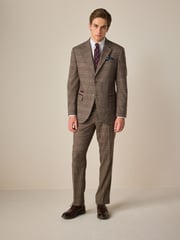 Neutral Regular Fit Trimmed Check Suit Trousers - Image 2 of 5