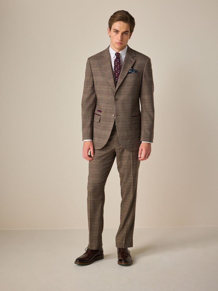 Neutral Regular Fit Trimmed Check Suit Trousers - Image 2 of 5