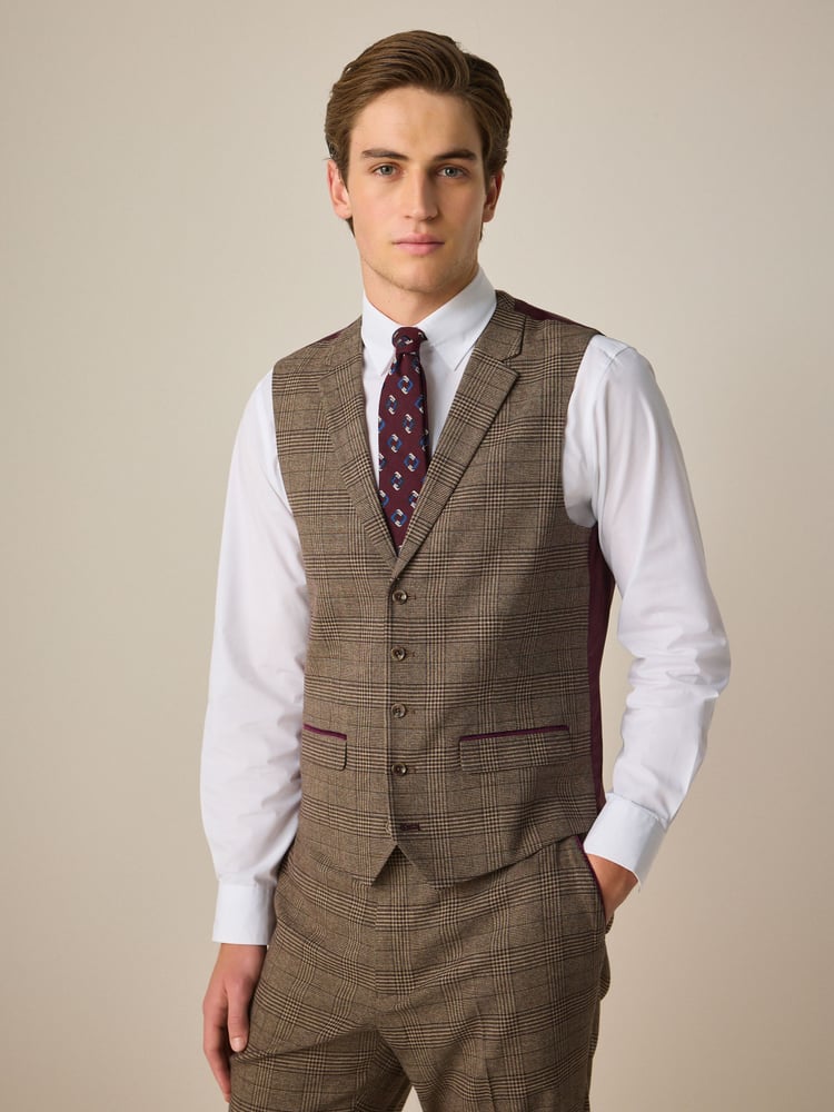 Neutral Trimmed Check Suit Waistcoat - Image 1 of 4