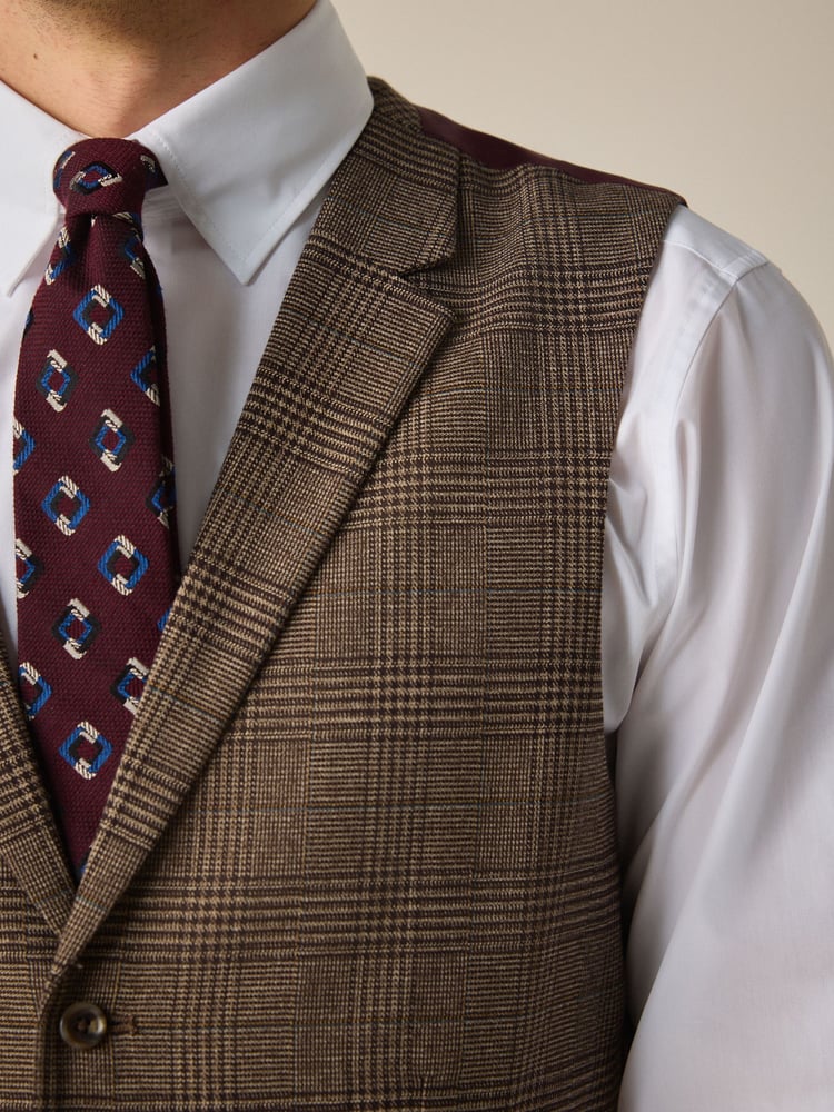 Neutral Trimmed Check Suit Waistcoat - Image 4 of 4