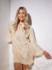 M&Co Gold Shimmer Bell Sleeve Dress - Image 1 of 5