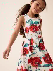 Red/White Flower Print Cut Out Detail Scuba Occasion Dress (1.5-16yrs) - Image 4 of 7