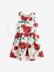 Red/White Flower Print Cut Out Detail Scuba Occasion Dress (1.5-16yrs) - Image 5 of 7