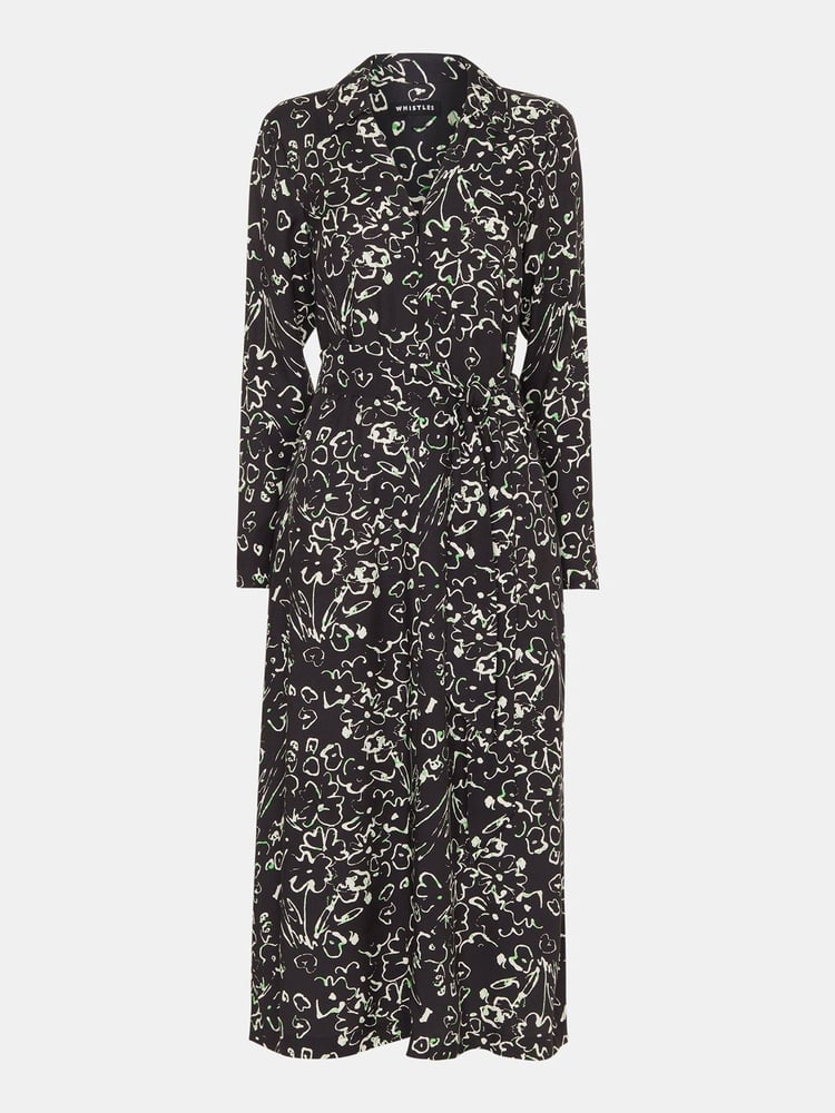 Whistles Scribble Bouquet Midi Black Dress - Image 5 of 5