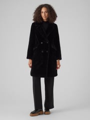 VERO MODA Black Longline Button Up Faux Fur Coat - Image 1 of 5