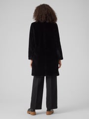 VERO MODA Black Longline Button Up Faux Fur Coat - Image 2 of 5