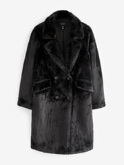 VERO MODA Black Longline Button Up Faux Fur Coat - Image 5 of 5