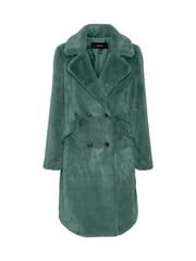 VERO MODA Green Longline Button Up Faux Fur Coat - Image 1 of 1