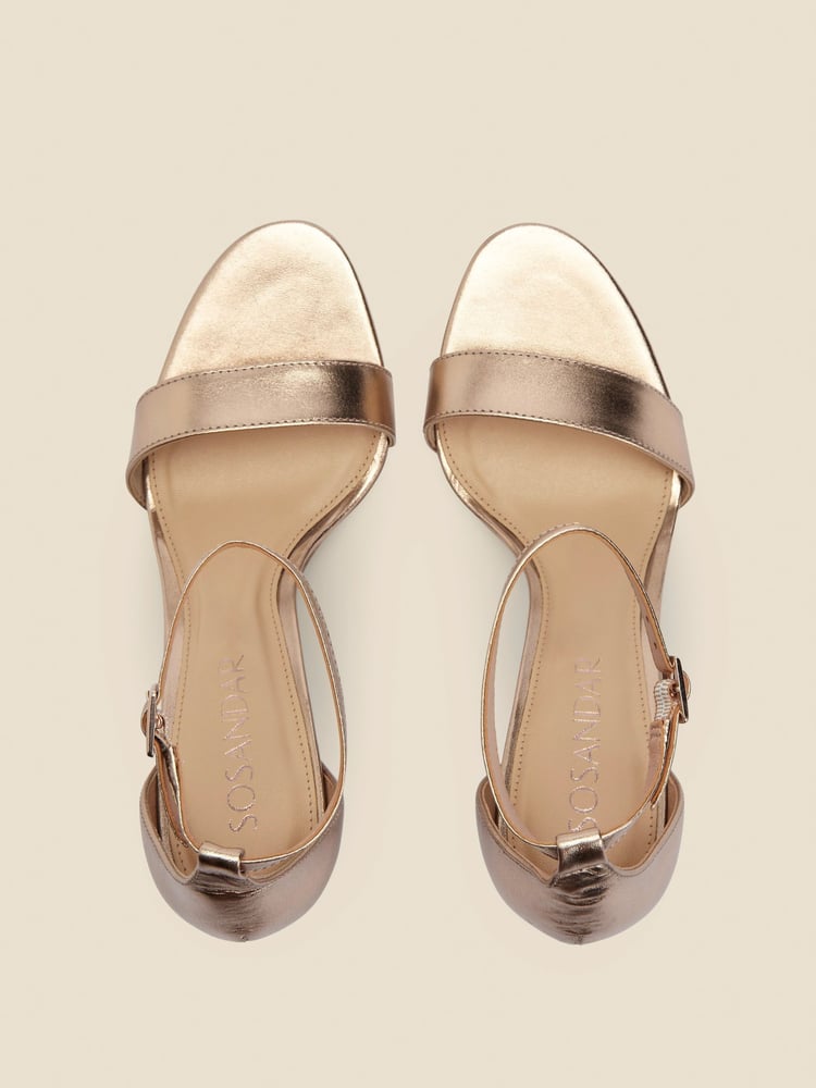 Sosandar Gold Leather Barely There High Heel Sandals - Image 3 of 3