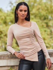 Sosandar Brown Ruched Front Asymmetric Top - Image 5 of 5